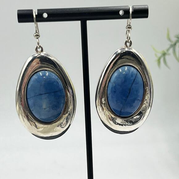 Simon Sebbag Jewelry - SSD Simon Sebbag Designs Oval Blue Stone Sterling Silver Dangle Large Earrings